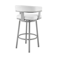 Jack 30 Inch Bar Height Stool, Swivel Chair, Vegan Faux Leather, White - BM283291