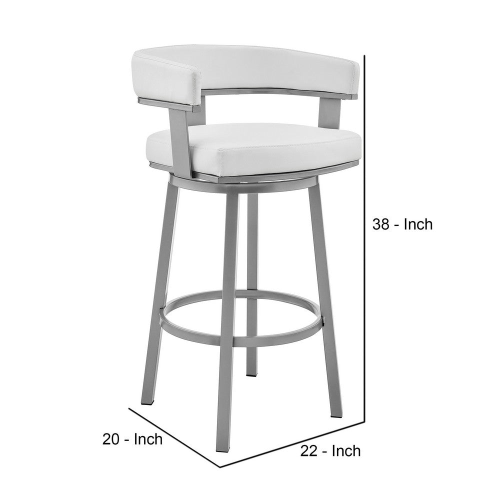 Jack 30 Inch Bar Height Stool, Swivel Chair, Vegan Faux Leather, White - BM283291