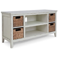 Anya 47 Inch Rustic TV Entertainment Console, Open Shelf, 4 Baskets, White - BM283301