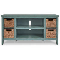 Anya 47 Inch Rustic TV Entertainment Console,  Open Shelf, 4 Baskets, Blue - BM283303