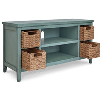 Anya 47 Inch Rustic TV Entertainment Console,  Open Shelf, 4 Baskets, Blue - BM283303