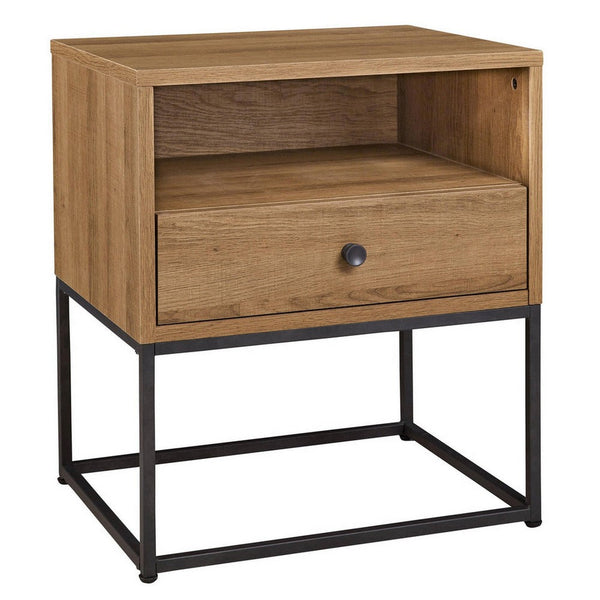 Mila 22 Inch Modern Wood Nightstand On Metal Base, Open Shelf, Light Brown - BM283307