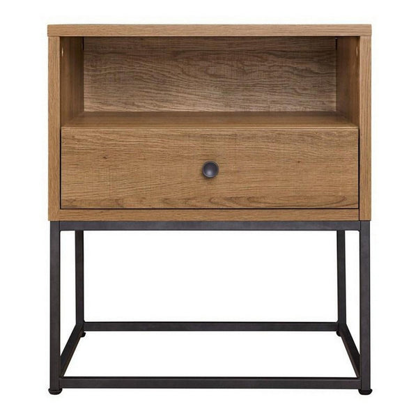 Mila 22 Inch Modern Wood Nightstand On Metal Base, Open Shelf, Light Brown - BM283307