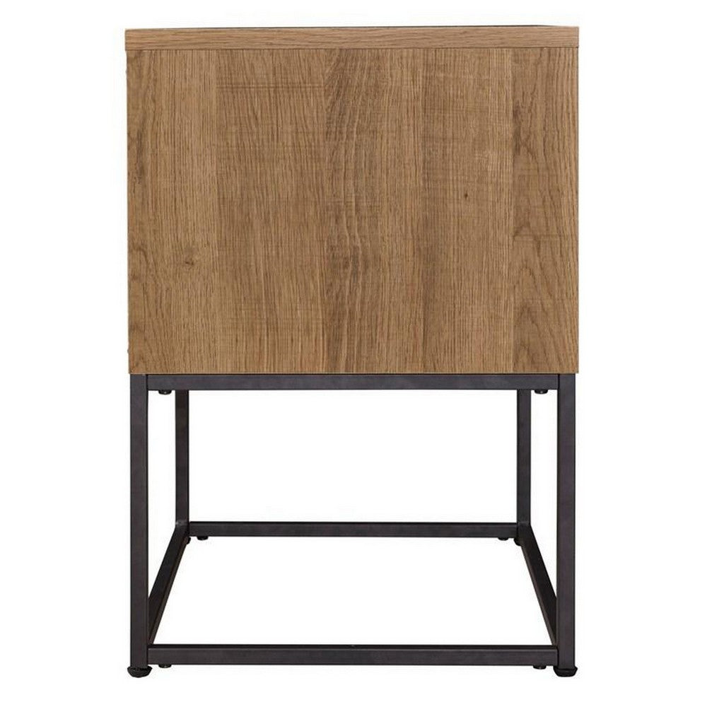 Mila 22 Inch Modern Wood Nightstand On Metal Base, Open Shelf, Light Brown - BM283307