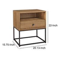 Mila 22 Inch Modern Wood Nightstand On Metal Base, Open Shelf, Light Brown - BM283307