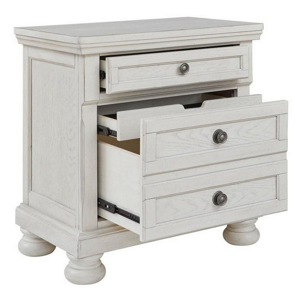 Julia 30 Inch Casual Nightstand, Wood, 2 Drawers, Pull Out Tray, White - BM283314