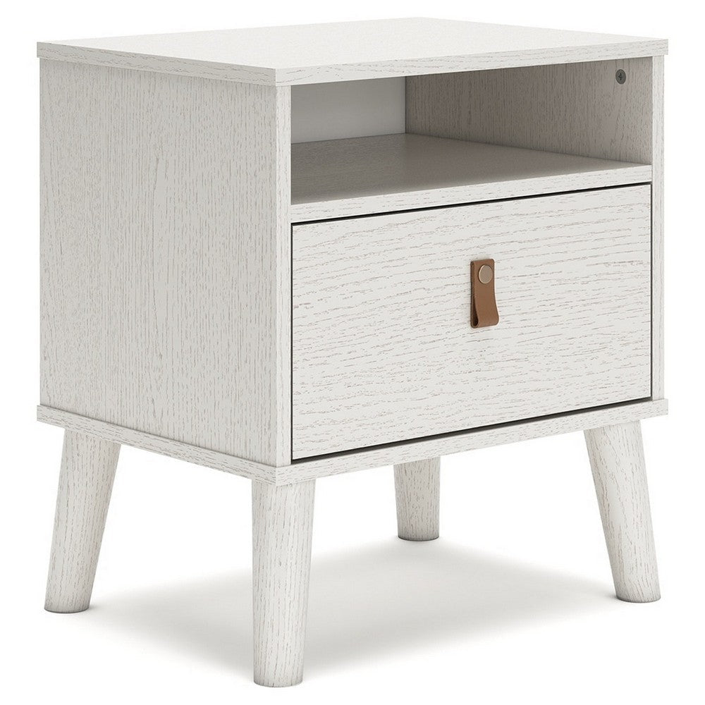 Luna 22 Inch Wood Nightstand, 1 Drawer, Faux Leather Knobs, White Finish - BM283315