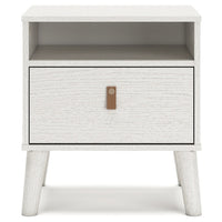 Luna 22 Inch Wood Nightstand, 1 Drawer, Faux Leather Knobs, White Finish - BM283315