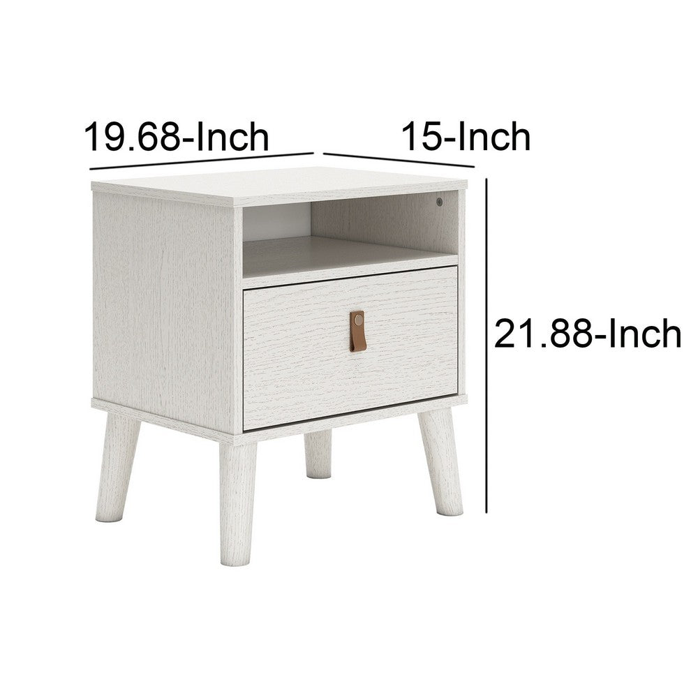 Luna 22 Inch Wood Nightstand, 1 Drawer, Faux Leather Knobs, White Finish - BM283315