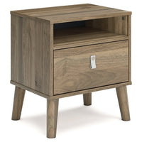 Luna 22 Inch Wood Nightstand, 1 Shelf, 1 Drawer, Rich Light Brown Finish - BM283317