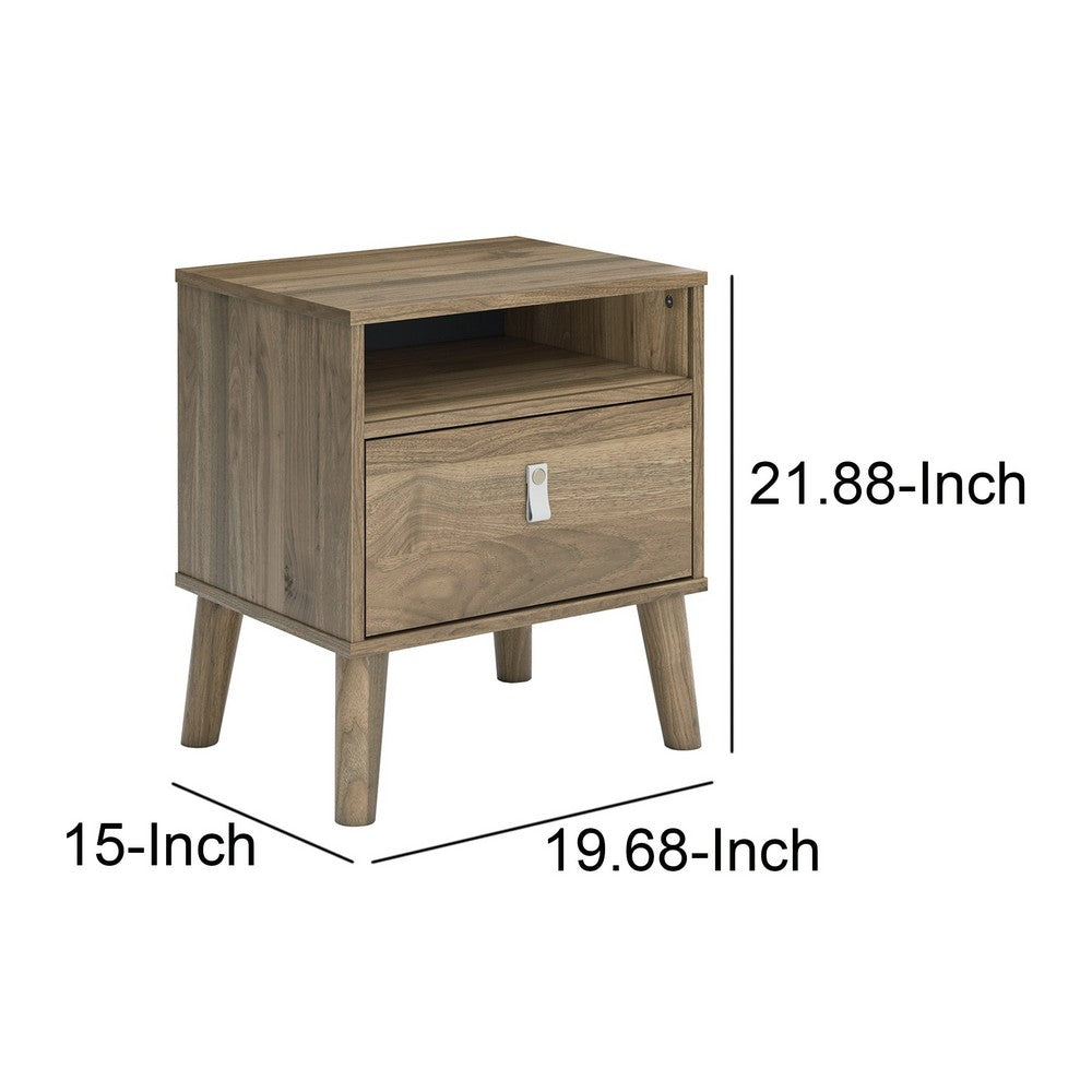 Luna 22 Inch Wood Nightstand, 1 Shelf, 1 Drawer, Rich Light Brown Finish - BM283317