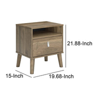 Luna 22 Inch Wood Nightstand, 1 Shelf, 1 Drawer, Rich Light Brown Finish - BM283317