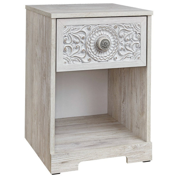 Nate 22 Inch Classic Nightstand, 1 Compartment, 1 Drawer, Antique White - BM283320