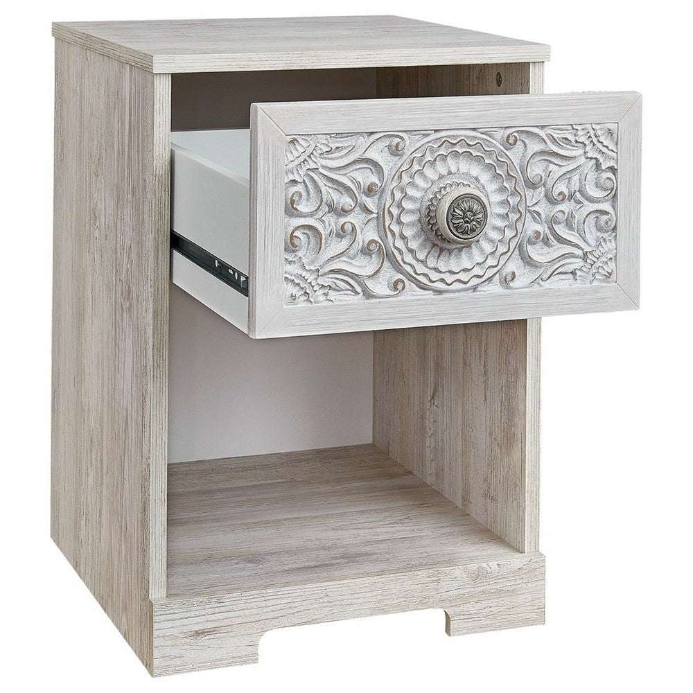 Nate 22 Inch Classic Nightstand, 1 Compartment, 1 Drawer, Antique White - BM283320