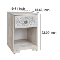 Nate 22 Inch Classic Nightstand, 1 Compartment, 1 Drawer, Antique White - BM283320