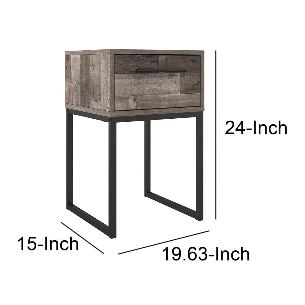 Grace 20 Inch Modern Nightstand, Metal Base and Handle, Open Shelf, Gray - BM283322