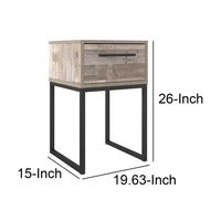 Grace 20 Inch Modern Nightstand, Metal Base, 1 Drawer, Whitewashed Wood - BM283324