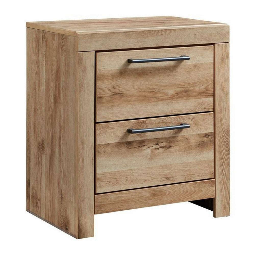 Amy 24 Inch Modern Wood Nightstand, 2 Drawers, 2 USB Ports, Natural Brown - BM283332