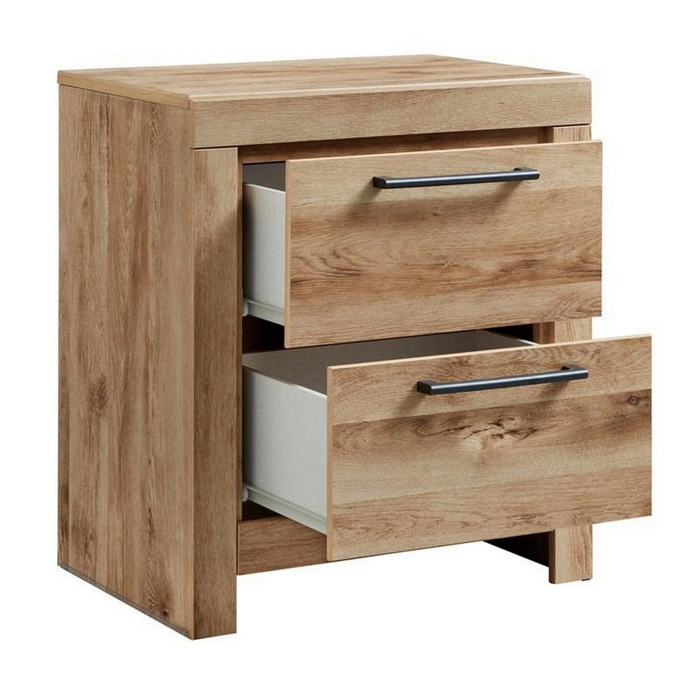 Amy 24 Inch Modern Wood Nightstand, 2 Drawers, 2 USB Ports, Natural Brown - BM283332