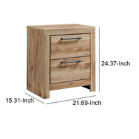 Amy 24 Inch Modern Wood Nightstand, 2 Drawers, 2 USB Ports, Natural Brown - BM283332