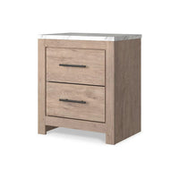 Ariel 25 Inch Rustic Wood Nightstand, 2 Drawers, White Marble Top, Brown - BM283333