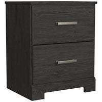 Wren 24 Inch Modern Rustic Wood Nightstand, 2 Drawers, Oak Grain, Black - BM283335