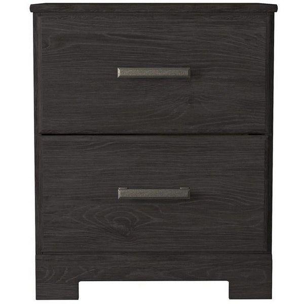 Wren 24 Inch Modern Rustic Wood Nightstand, 2 Drawers, Oak Grain, Black - BM283335