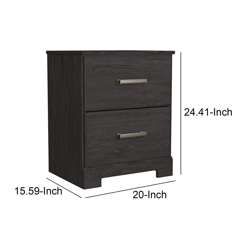 Wren 24 Inch Modern Rustic Wood Nightstand, 2 Drawers, Oak Grain, Black - BM283335