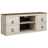 60 Inch Rustic TV Media Entertainment Console, Round Handles, Wood, White - BM283357