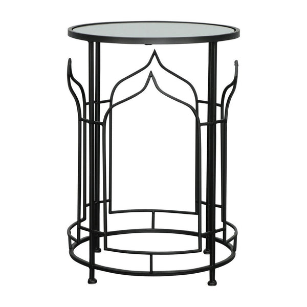 23 Inch Modern Side Table, Glass Top, Geometric Design, Set of 2, Black - BM283534