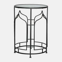 23 Inch Modern Side Table, Glass Top, Geometric Design, Set of 2, Black - BM283534