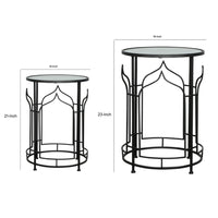 23 Inch Modern Side Table, Glass Top, Geometric Design, Set of 2, Black - BM283534