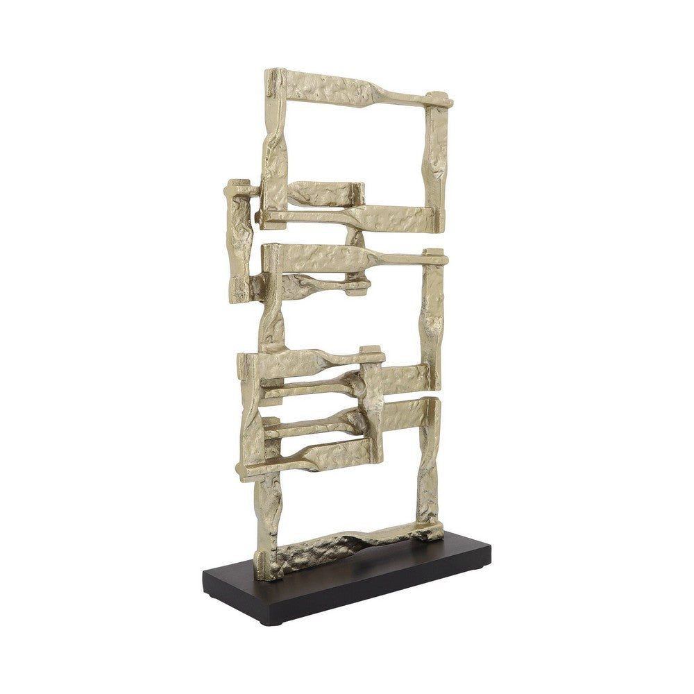Jodie 23 Inch Metal Modern Accent Decor, Stacked Squares, Block Base, Gold - BM283752