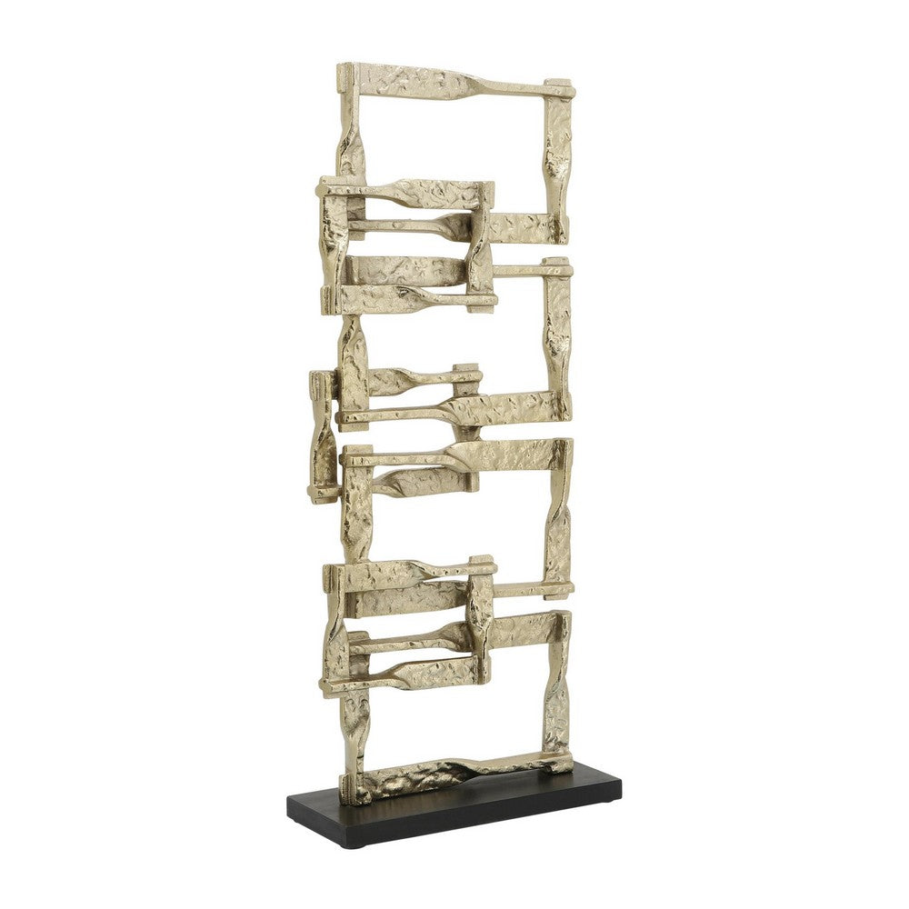 Jodie 27 Inch Metal Modern Accent Decor, Stacked Squares, Block Base, Gold - BM283758