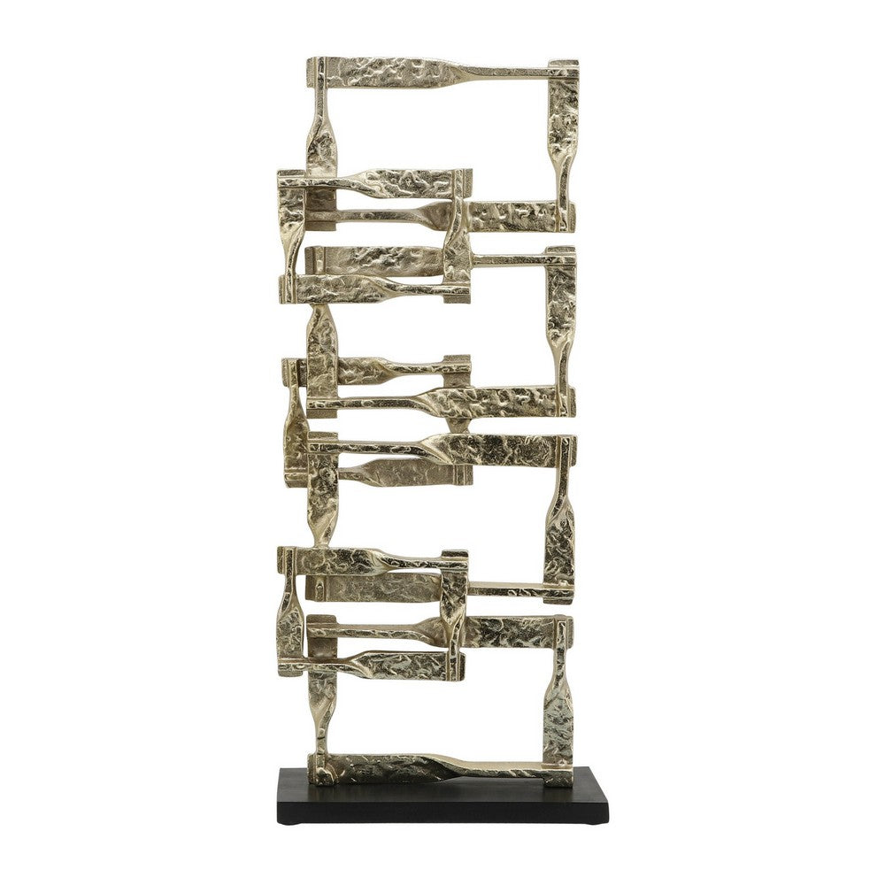 Jodie 27 Inch Metal Modern Accent Decor, Stacked Squares, Block Base, Gold - BM283758