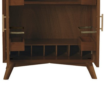 Ian 36 Inch 2 Door Bar Cabinet, Mahogany Wood, Wine Rack, Walnut Brown - BM283833