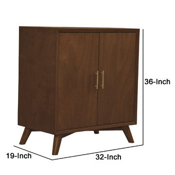 Ian 36 Inch 2 Door Bar Cabinet, Mahogany Wood, Wine Rack, Walnut Brown - BM283833