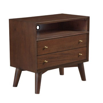 Ian 28 Inch 2 Drawer Nightstand, Open Cubby, Mahogany Wood, Walnut Brown - BM283835