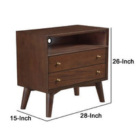 Ian 28 Inch 2 Drawer Nightstand, Open Cubby, Mahogany Wood, Walnut Brown - BM283835