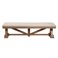 Tess 69 Inch Dining Accent Bench, Beige Fabric Cushion, Pine Wood, Brown - BM283851