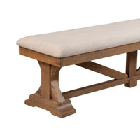 Tess 69 Inch Dining Accent Bench, Beige Fabric Cushion, Pine Wood, Brown - BM283851