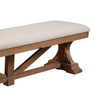 Tess 69 Inch Dining Accent Bench, Beige Fabric Cushion, Pine Wood, Brown - BM283851