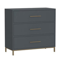 Max 36 Inch 3 Drawer Small Dresser Chest, Brass Metal Frame, Slate Gray - BM283860