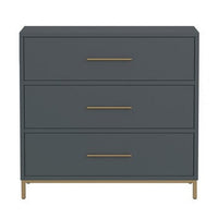 Max 36 Inch 3 Drawer Small Dresser Chest, Brass Metal Frame, Slate Gray - BM283860