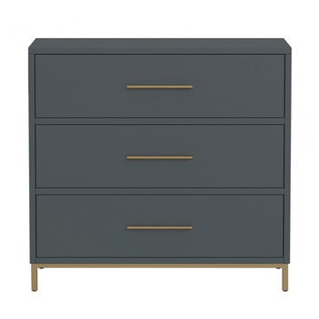 Max 36 Inch 3 Drawer Small Dresser Chest, Brass Metal Frame, Slate Gray - BM283860