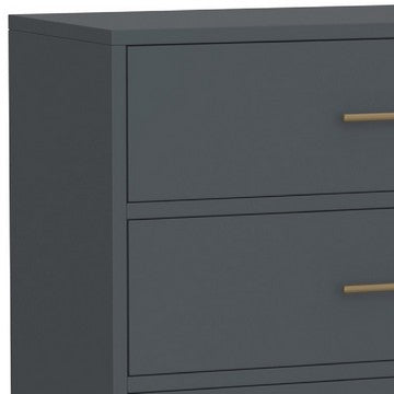 Max 36 Inch 3 Drawer Small Dresser Chest, Brass Metal Frame, Slate Gray - BM283860