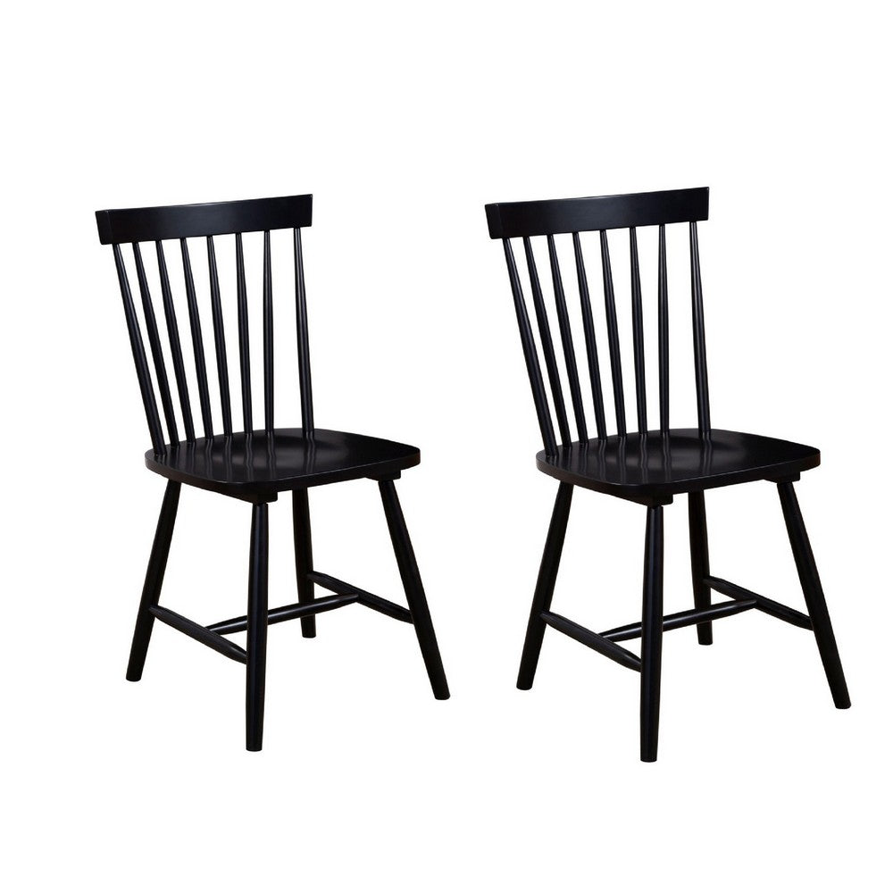 Ray 18 Inch Dining Side Chair, Rubberwood, Windsor Back, Set of 2, Black - BM283868