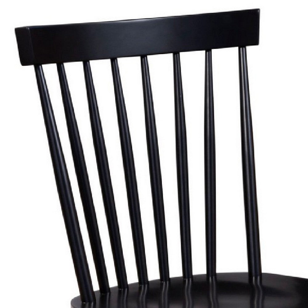 Ray 18 Inch Dining Side Chair, Rubberwood, Windsor Back, Set of 2, Black - BM283868