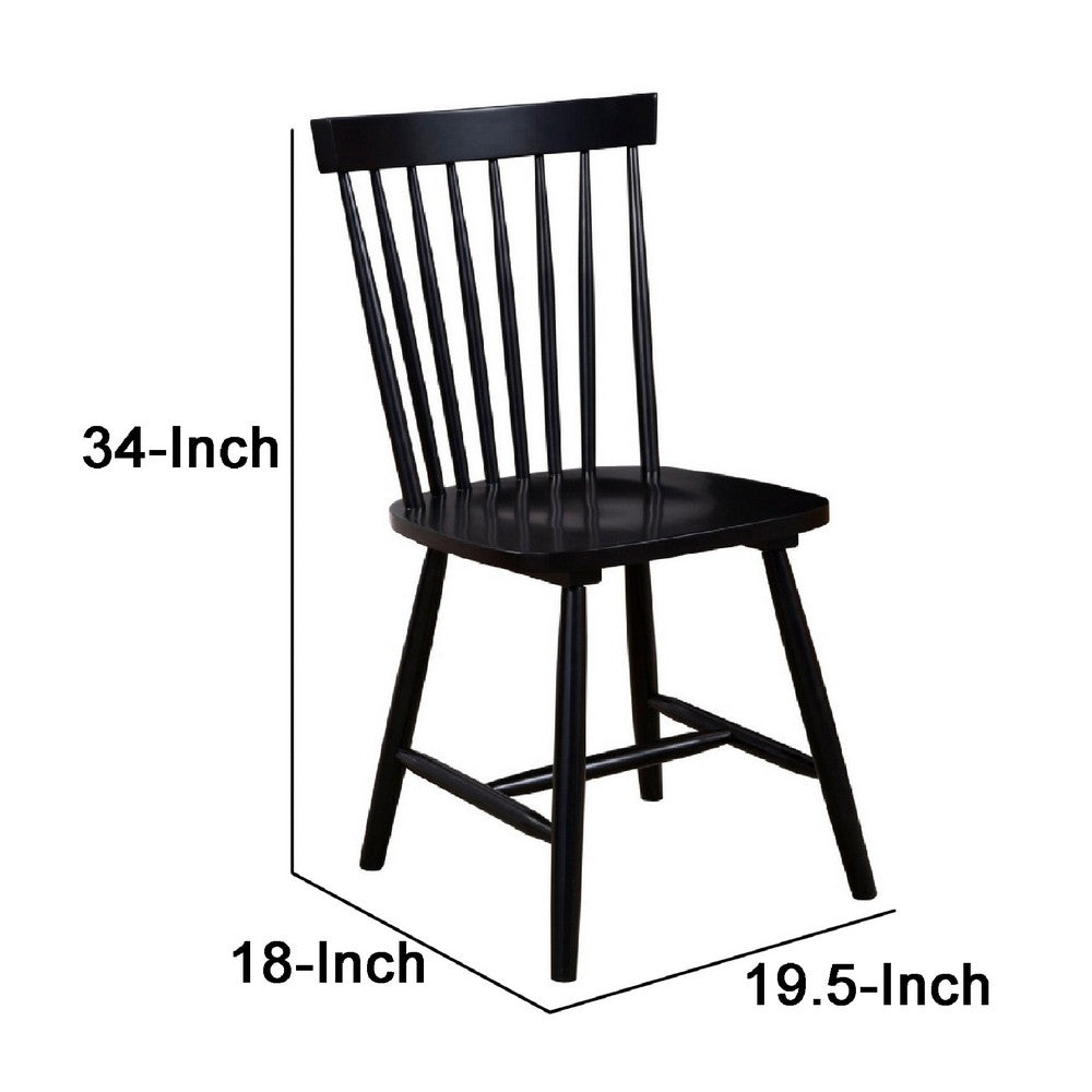 Ray 18 Inch Dining Side Chair, Rubberwood, Windsor Back, Set of 2, Black - BM283868