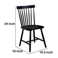 Ray 18 Inch Dining Side Chair, Rubberwood, Windsor Back, Set of 2, Black - BM283868